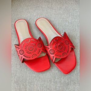 Ann Taylor. Leather slide. Red eyelet.